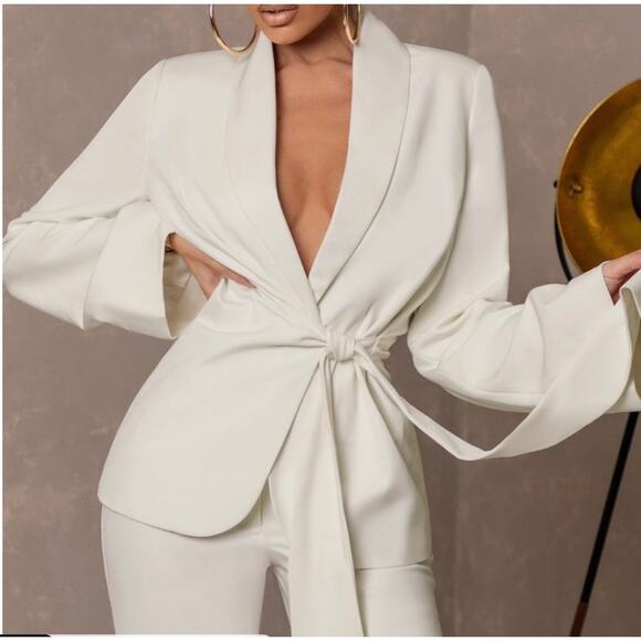 Club L London Gray Wrap Tie Detail Relaxed Blazer Gray Size 2 Celeb Style - Picture 2 of 16